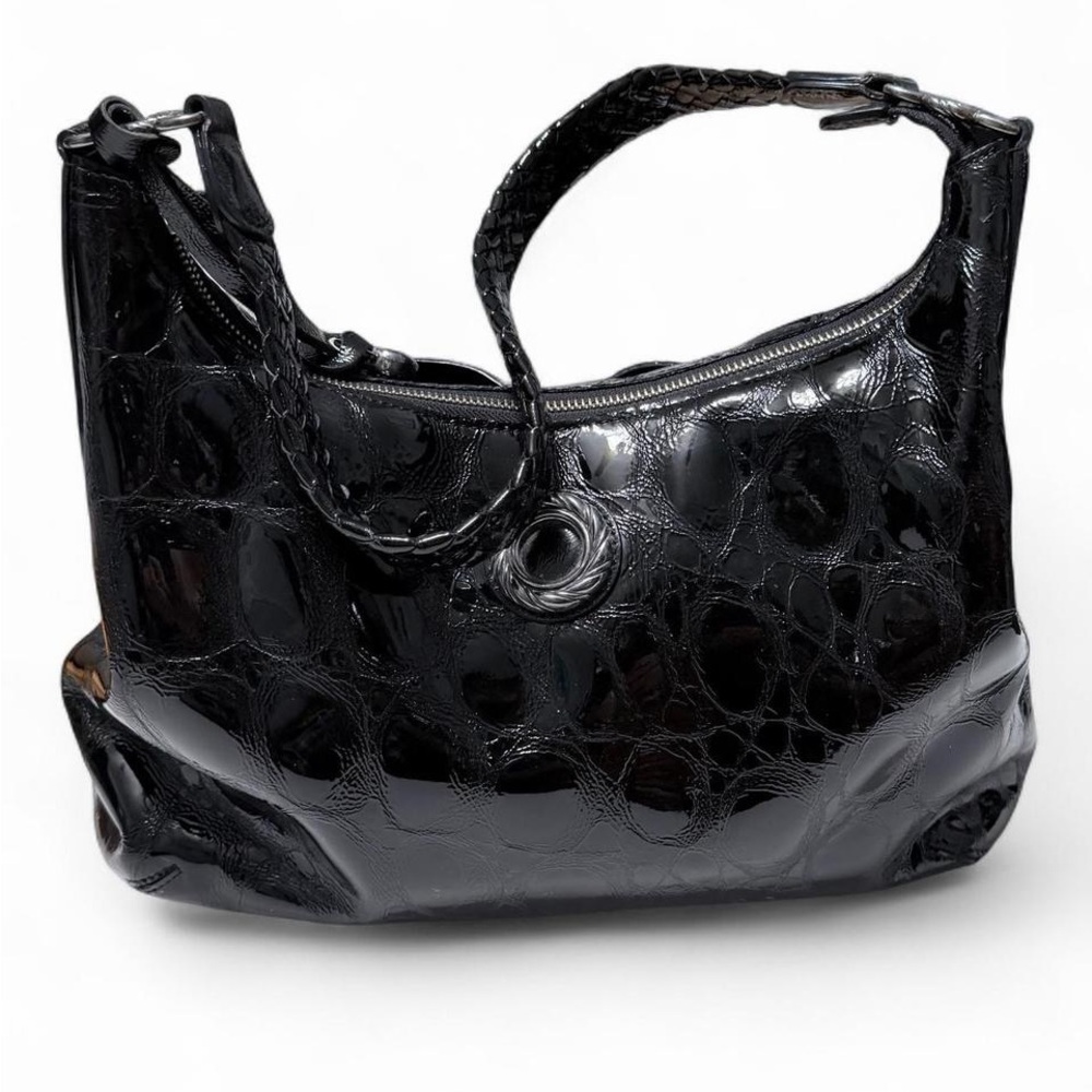 Elegant Black Brighton Crocodile-Embossed Women's Hobo Bag